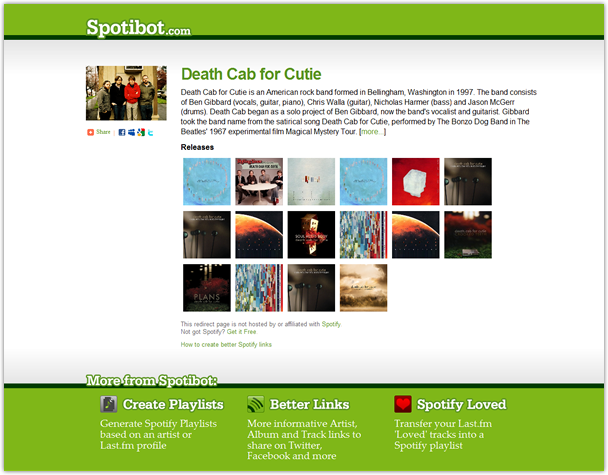 Improved Spotibot Spotify link to Death Cab for Cutie